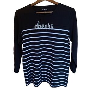 Kim Rogers Novelty Black & White 100% Cotton Striped Glitter Cheers Tee Sz M
